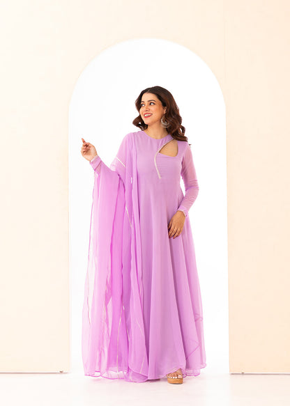 Lavender Keyhole Anarkali with Dupatta