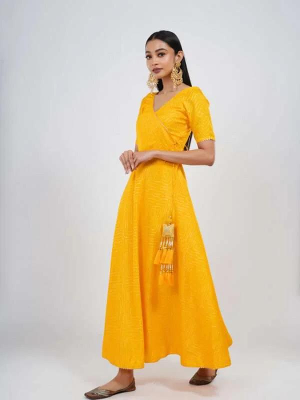 Yellow Bandhani Anarkali Kurta Set with Dupatta for Women | NUD