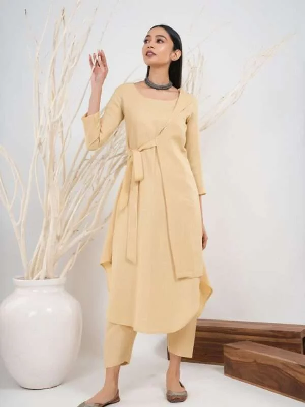 Golden Overlap Kurta Set for Women | NUD