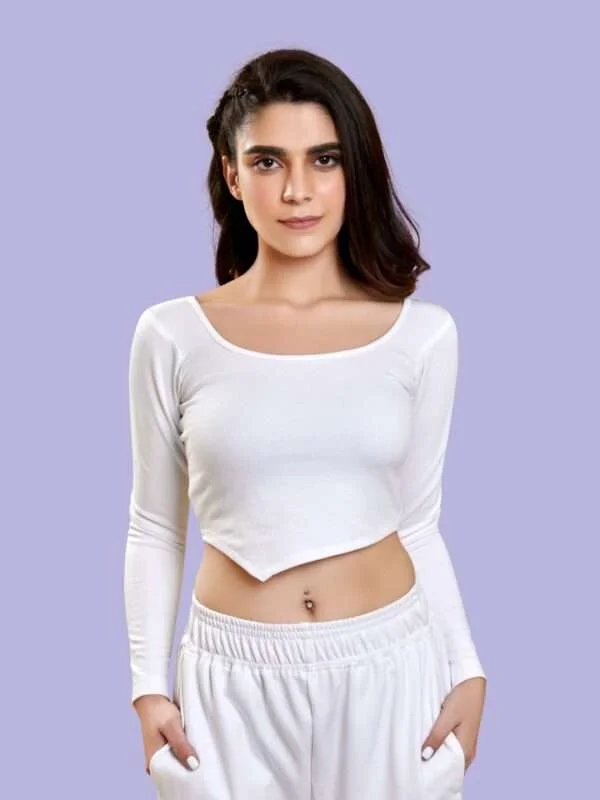 Buy White Full Sleeve Napkin Cut Crop Top | NUD