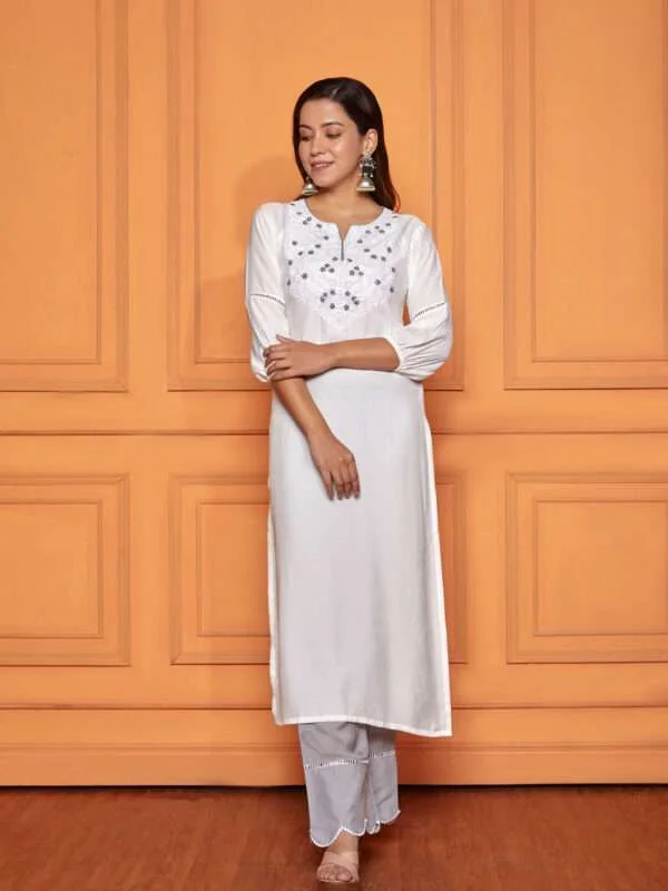 Buy Pearl White Muslin Chikankari Kurta Set - NUD