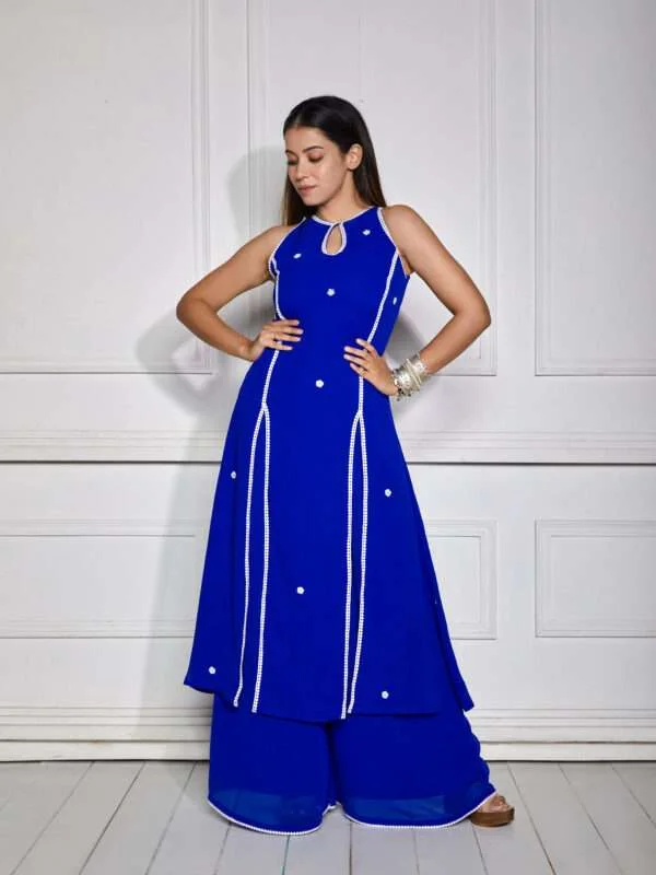 Buy Cobalt Blue Halter Neck Kurta Set this festive season - NUD