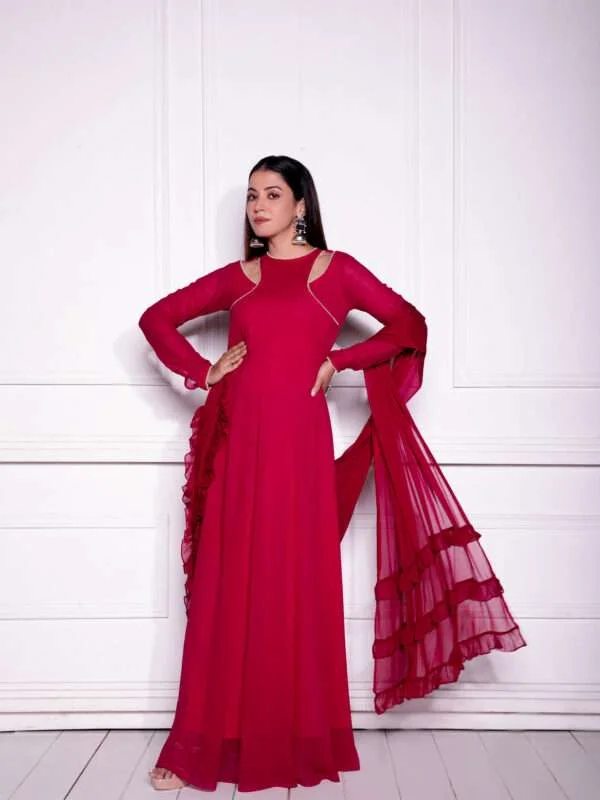 Shop Beautiful Cranberry Red Anarkali with Dupatta today!- NUD