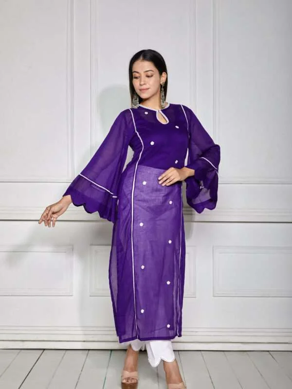 Shop Rebecca Purple Mulmul Kurta Set for Women - NUD