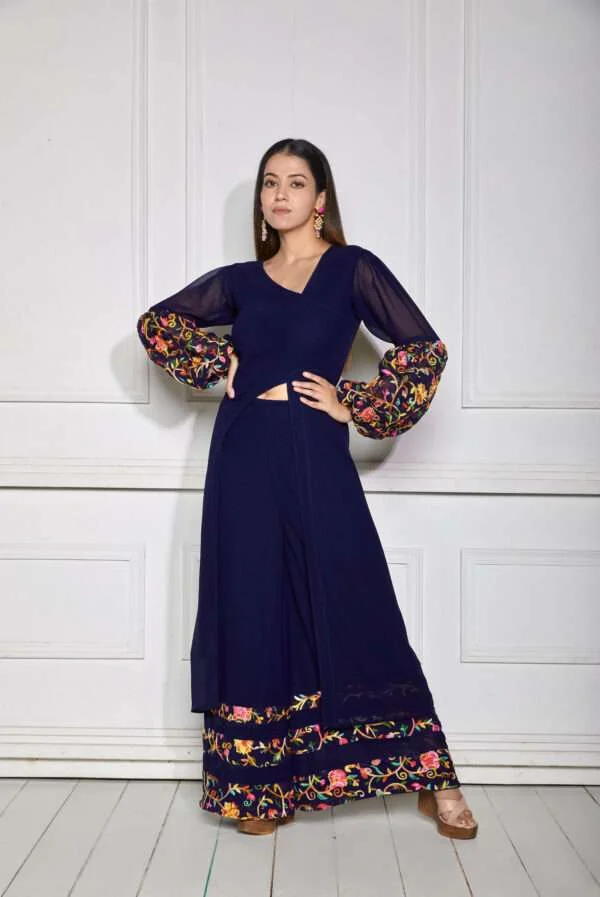 Shop Navy Blue Embroidery Co-Ord Set - NUD