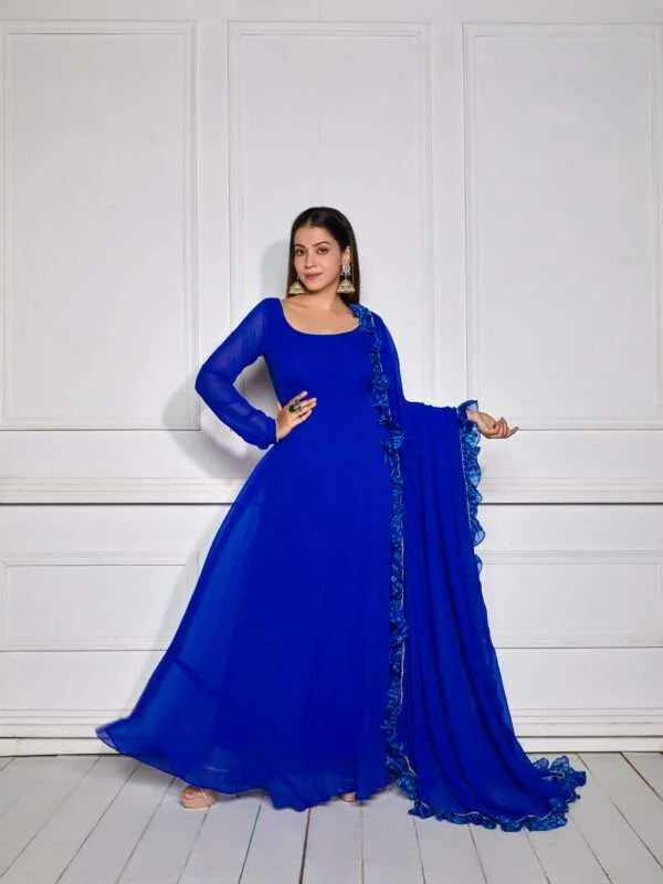 Shop Blue Sheer Back Anarkali with Dupatta - NUD