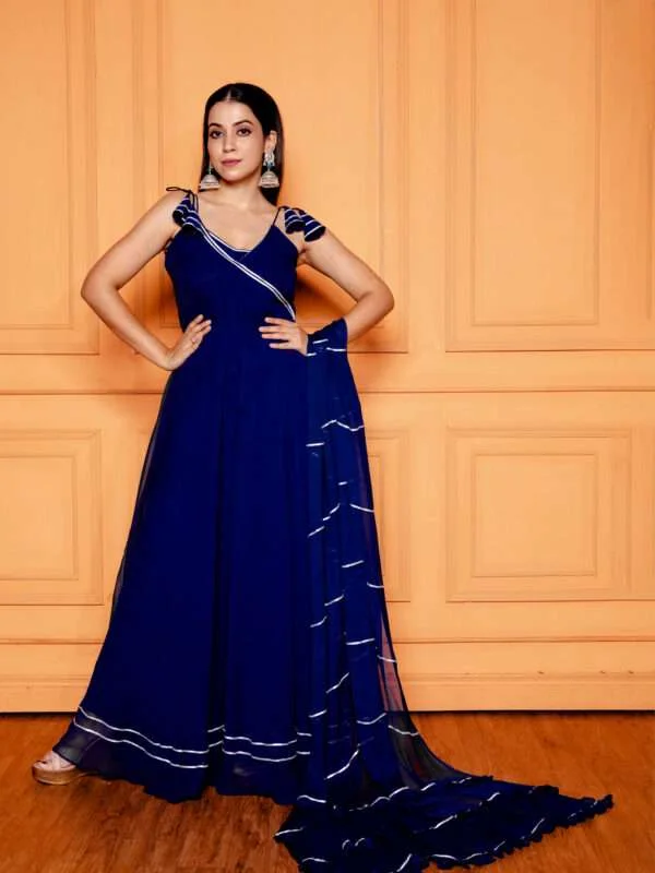 Shop Navy Blue Strappy Anarkali with Dupatta today!- NUD