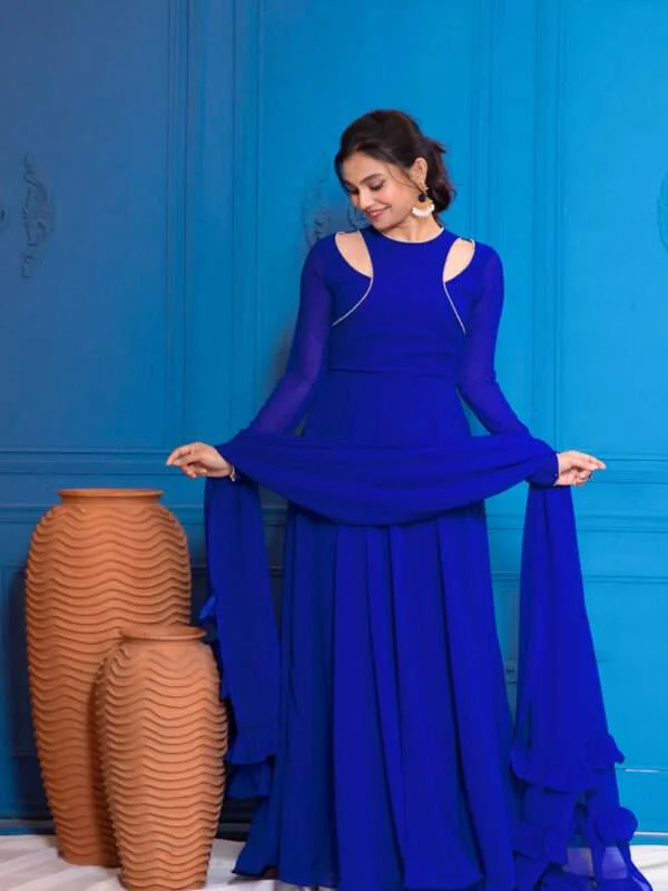 Shop Beautiful Royal Blue Anarkali with Dupatta today!- NUD