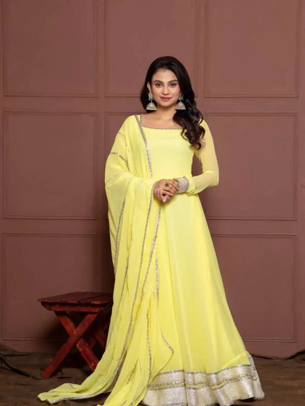 Shop Iris Yellow Embroidered Anarkali with Dupatta - NUD