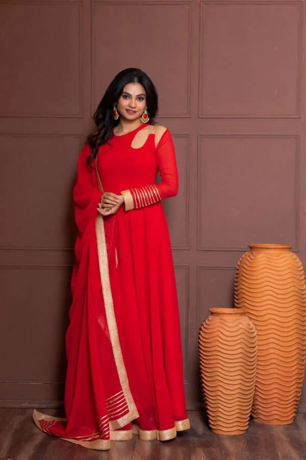 Shop Persian Red Anarkali with Dupatta- NUD