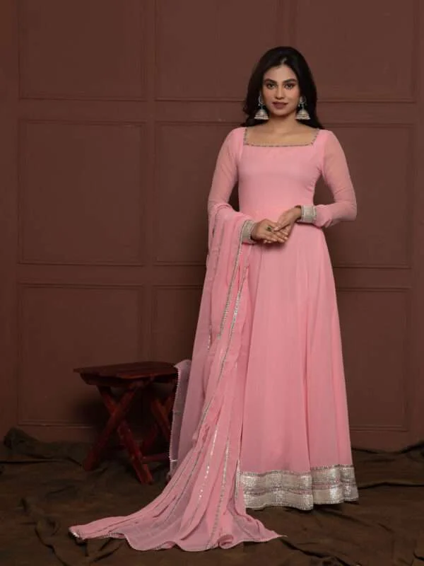 Shop Rose Pink Embroidered Anarkali with Dupatta - NUD