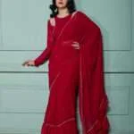 Maple Magenta Pre-Draped Frilled Saree with Stitched Blouse and Petticoat